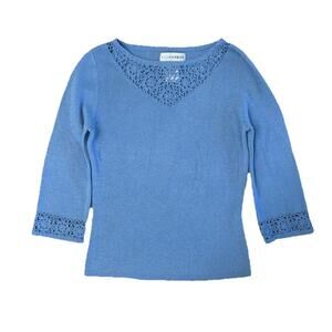 Vintage Sag Harbor Blue Periwinkle Women’s Crochet Floral Top Blouse Size S